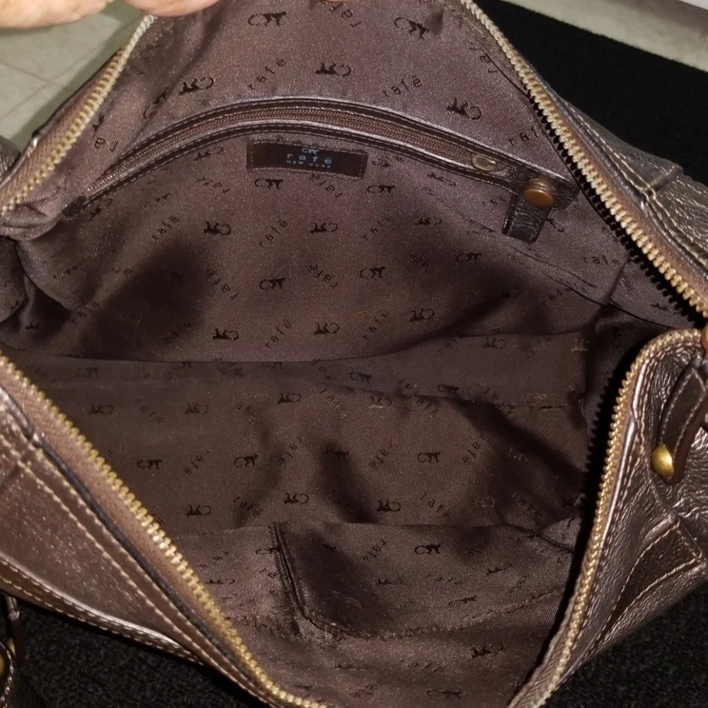 Authentic RAFE Large Leather Bag Color Btwn Metallic Bronze/Gunmetal Silver Gray
